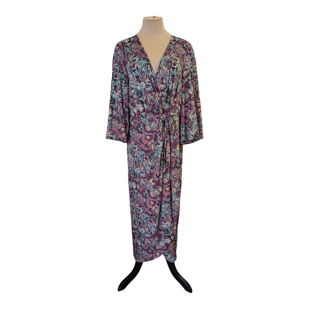 RALPH LAUREN Floral Paisley Print Jersey Tie-Front Faux Wrap Dress Sz 10 Classy